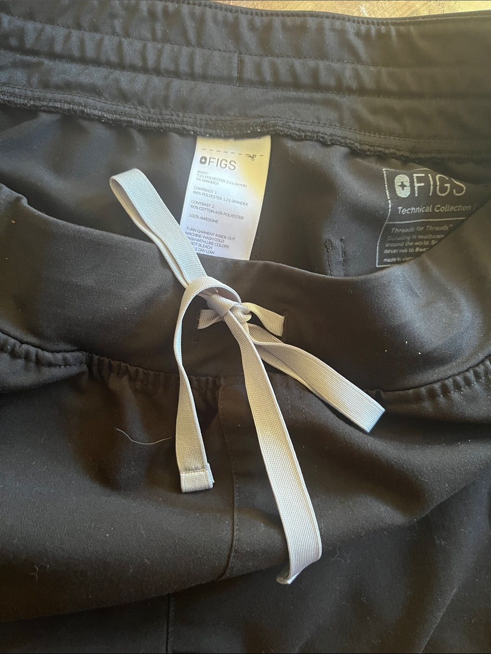 FIGS Kids Black Sweatpants with Light Gray Drawstring